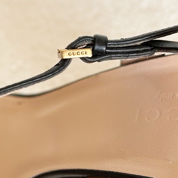 Gucci Marmont Black Leather Block Heel Sandals Size EU 37 - Picture 12 of 15